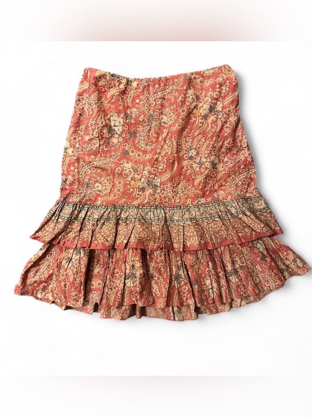 Chaps Paisley Floral Midi Skirt with Ruffled Hem